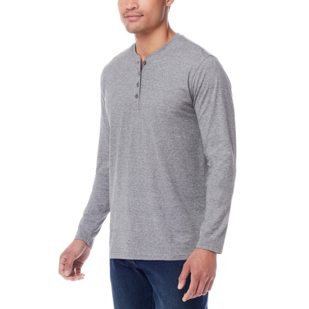 Weatherproof Vintage Mens Stripe Long Sleeve Henley T Shirt Grey Size M NWT - Picture 2 of 6